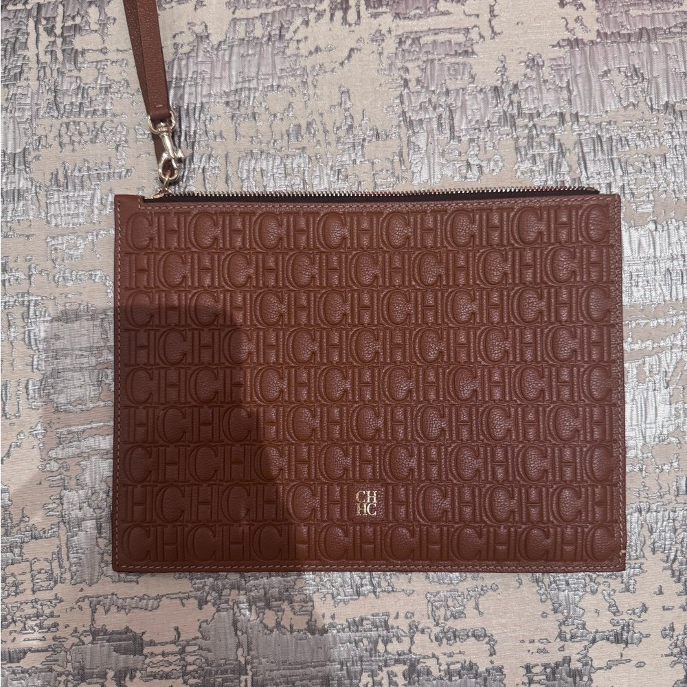 Carolina Herrera Tan Embossed Wristlet